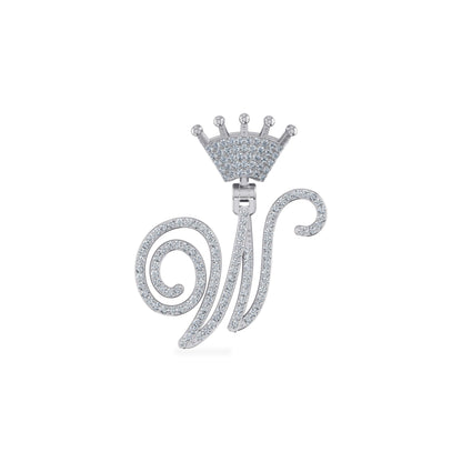 10K White Gold Round Diamond Crown W Letter Initial Pendant 1/4 Ctw