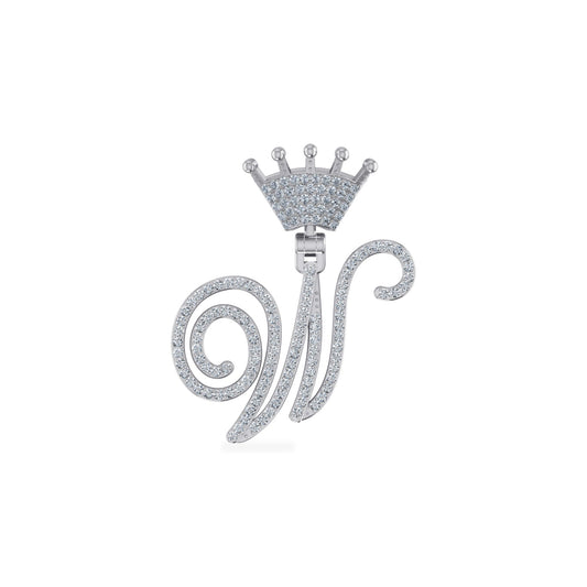10K White Gold Round Diamond Crown W Letter Initial Pendant 1/4 Ctw