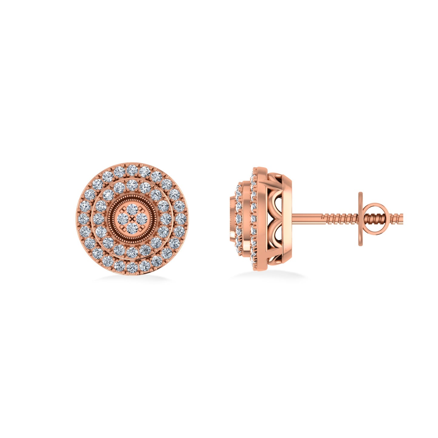 10K Rose Gold Round Diamond Designer Mens Stud Earring 1/5 Ctw