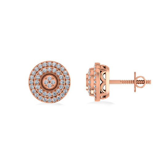 10K Rose Gold Round Diamond Designer Mens Stud Earring 1/5 Ctw