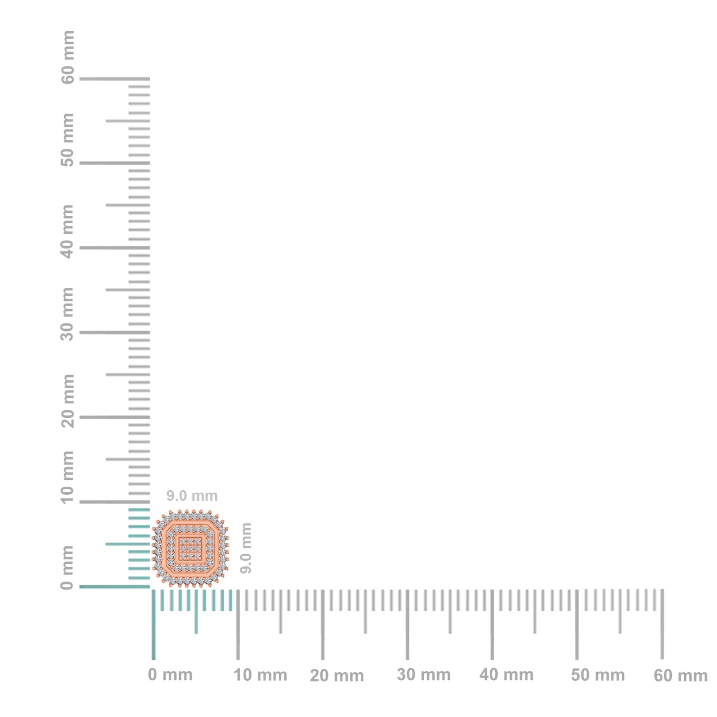 10K Rose Gold Round Diamond Square Shape Designer Mens Stud Earring 1/5 Ctw