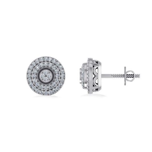 10K White Gold Round Diamond Designer Mens Stud Earring 1/5 Ctw