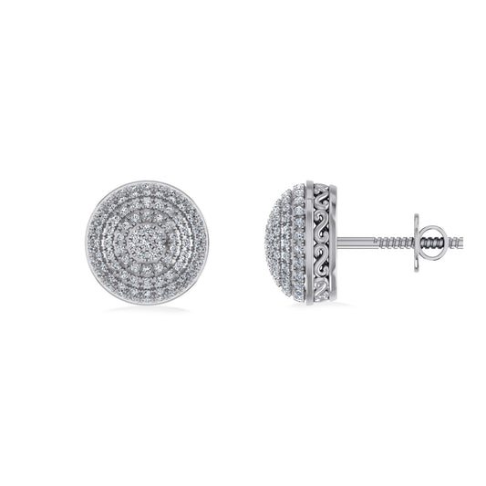 10K White Gold Round Diamond Designer Mens Stud Earring 3/8 Ctw