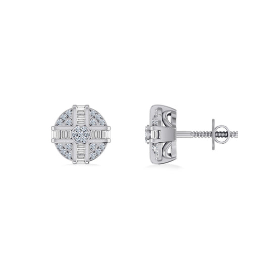 10K White Gold Round Diamond Designer Mens Stud Earring 1/4 Ctw