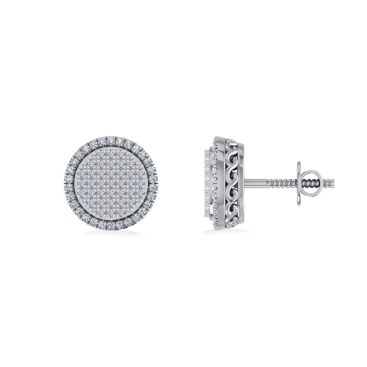 10K White Gold Round Diamond Designer Halo Mens Stud Earring 1/3 Ctw