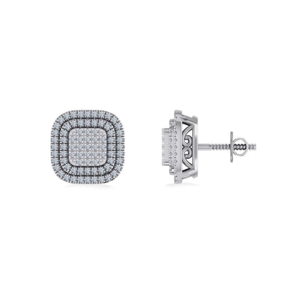 10K White Gold Round Diamond Square Shape Designer Mens Halo Stud Earring 1/3 Ctw