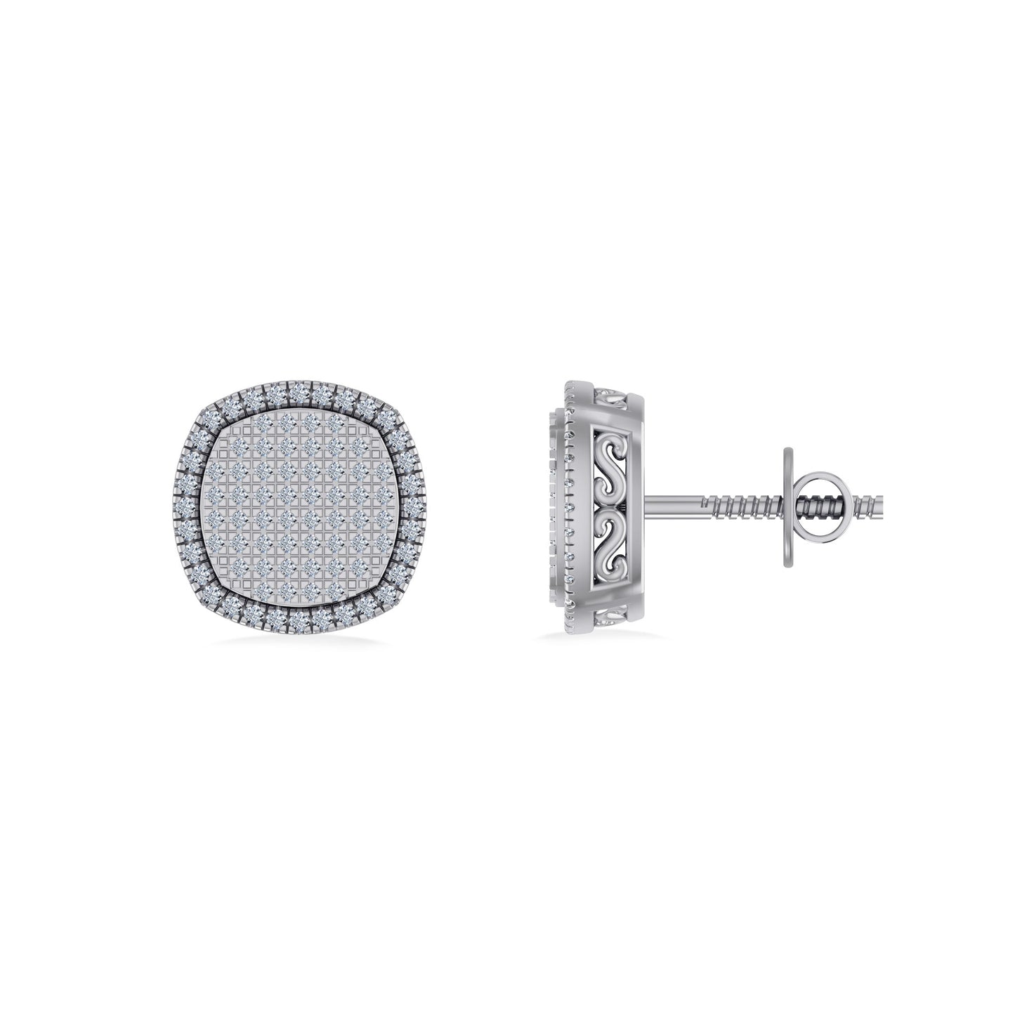 10K White Gold Round Diamond Designer Halo Mens Stud Earring 1/4 Ctw