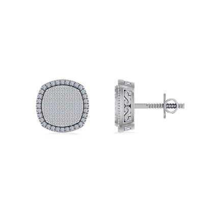 10K White Gold Round Diamond Designer Halo Mens Stud Earring 1/4 Ctw