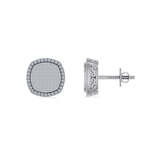10K White Gold Round Diamond Designer Halo Mens Stud Earring 1/4 Ctw