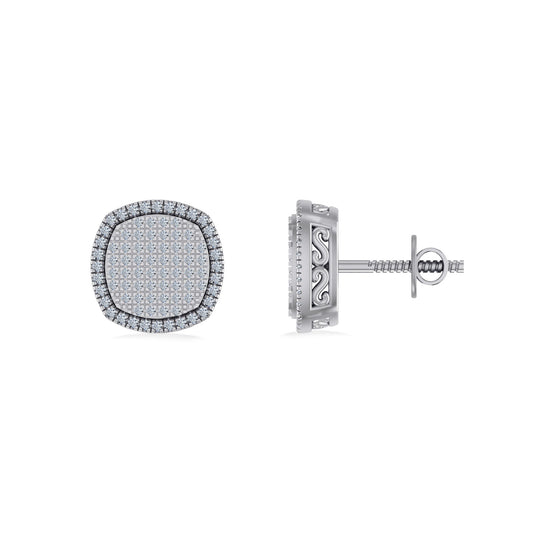 10K White Gold Round Diamond Designer Halo Mens Stud Earring 1/4 Ctw