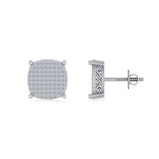 10K White Gold Round Diamond Designer Halo Mens Stud Earring 3/8 Ctw