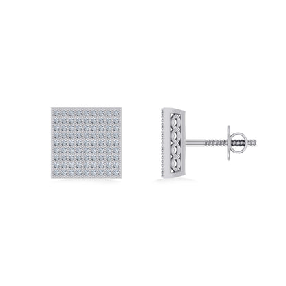 10K White Gold Round Diamond Square Shape Designer Mens Stud Earring 3/8 Ctw