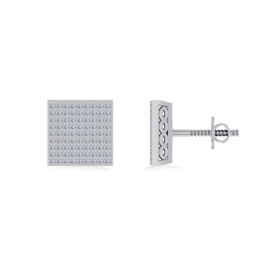 10K White Gold Round Diamond Square Shape Designer Mens Stud Earring 3/8 Ctw