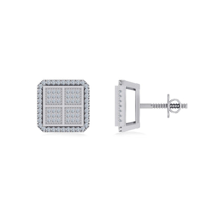 10K White Gold Round Baguette Diamond Square Shape Designer Mens Stud Earring 1/5 Ctw