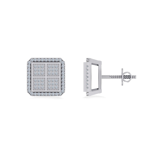 10K White Gold Round Baguette Diamond Square Shape Designer Mens Stud Earring 1/5 Ctw