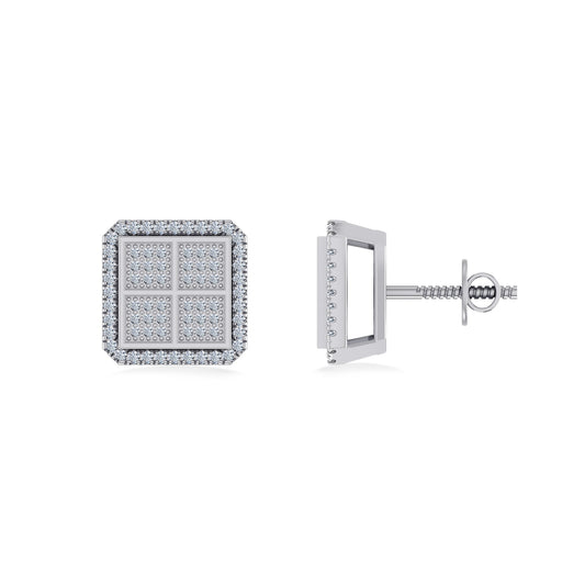 10K White Gold Round Baguette Diamond Square Shape Designer Mens Stud Earring 1/5 Ctw