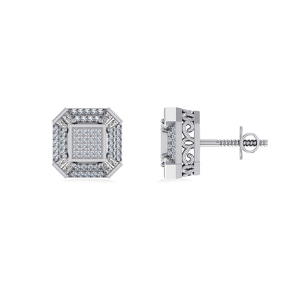 10K White Gold Round Baguette Diamond Designer Mens Stud Earring 1/4 Ctw