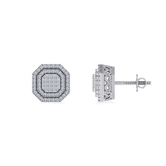 10K White Gold Round Diamond Designer Halo Mens Stud Earring 1/5 Ctw
