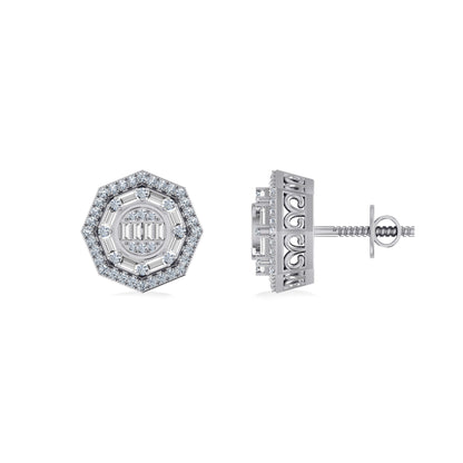 10K White Gold Round Diamond Designer Mens Stud Earring 1/3 Ctw