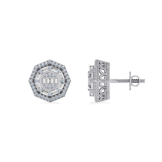 10K White Gold Round Diamond Designer Mens Stud Earring 1/3 Ctw