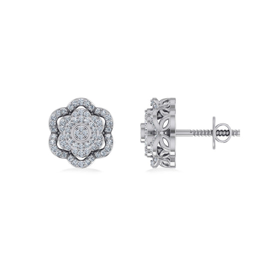 10K White Gold Round Diamond Floral Designer Mens Stud Earring 1/5 Ctw