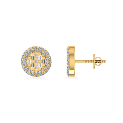 10K Yellow Gold Round Baguette Diamond Halo Designer Earring 3/8 Ctw