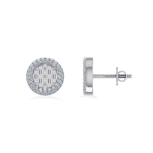 10K White Gold Round Baguette Diamond Halo Designer Earring 3/8 Ctw