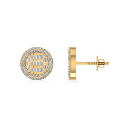 10K Yellow Gold Round Baguette Diamond Halo Designer Earring 5/8 Ctw