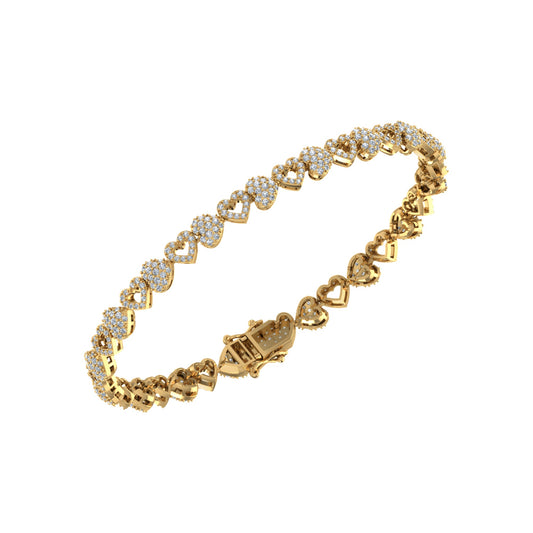 10K Yellow Gold Round Diamond Heart Designer 7 Inch Bracelet 2-1/6 Ctw