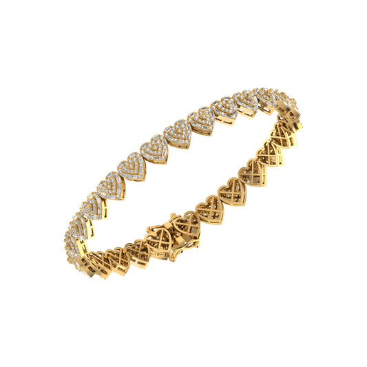 10K Yellow Gold Round Diamond Heart Designer 7 Inch Bracelet 2-7/8 Ctw