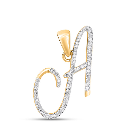 10K Yellow Gold Round Diamond A Letter Initial Pendant 1/5 Ctw