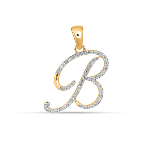 10K Yellow Gold Round Diamond B Letter Initial Pendant 1/5 Ctw