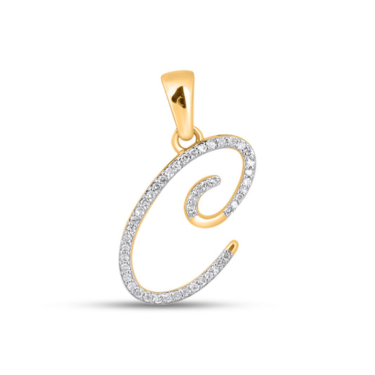 10K Yellow Gold Round Diamond C Letter Initial Pendant 1/8 Ctw