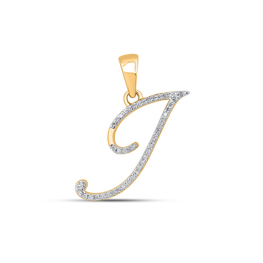 10K Yellow Gold Round Diamond I Letter Initial Pendant 1/10 Ctw