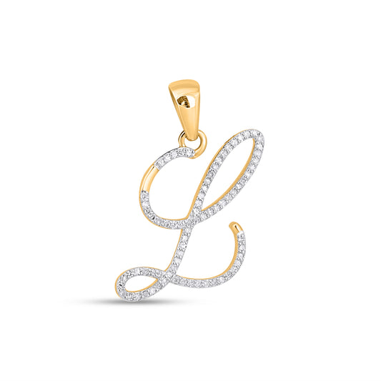 10K Yellow Gold Round Diamond L Letter Initial Pendant 1/8 Ctw