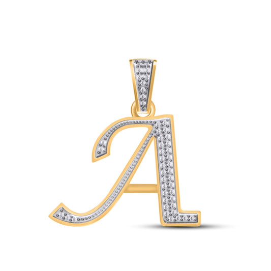 10K Yellow Gold Round Diamond A Letter Initial Pendant 1/10 Ctw