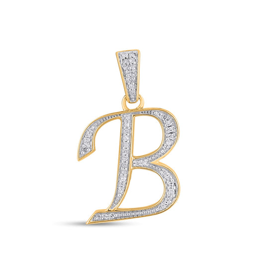 10K Yellow Gold Round Diamond B Letter Initial Pendant 1/10 Ctw