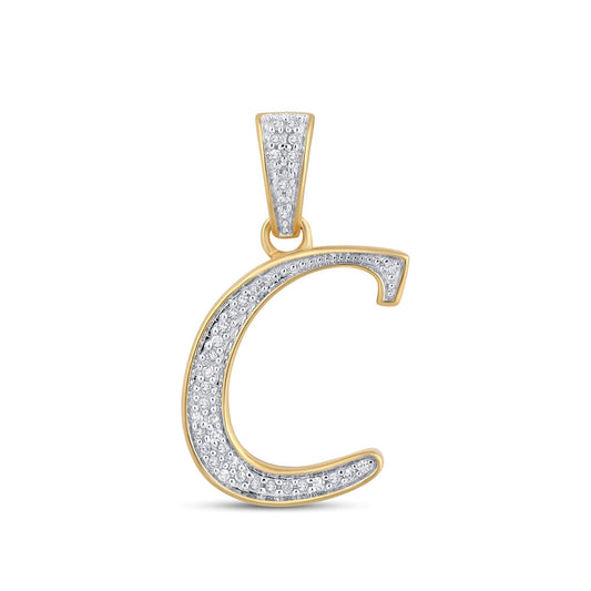 10K Yellow Gold Round Diamond C Letter Initial Pendant 1/10 Ctw