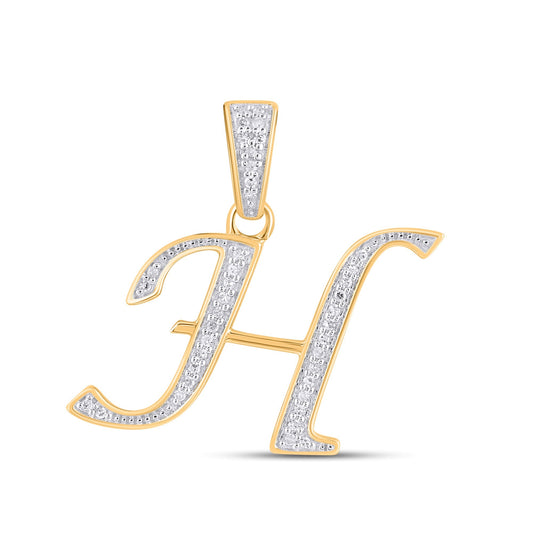 10K Yellow Gold Round Diamond H Letter Initial Pendant 1/10 Ctw