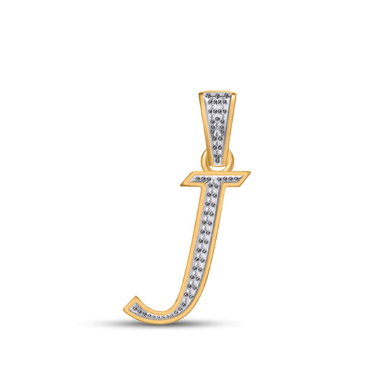 10K Yellow Gold Round Diamond J Letter Initial Pendant 1/10 Ctw