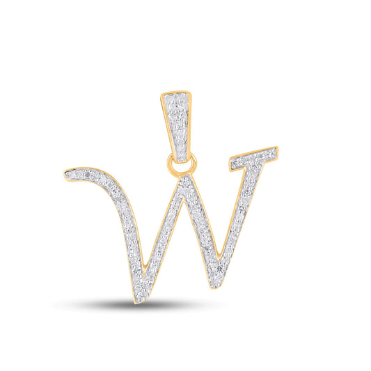 10K Yellow Gold Round Diamond W Letter Initial Pendant 1/10 Ctw