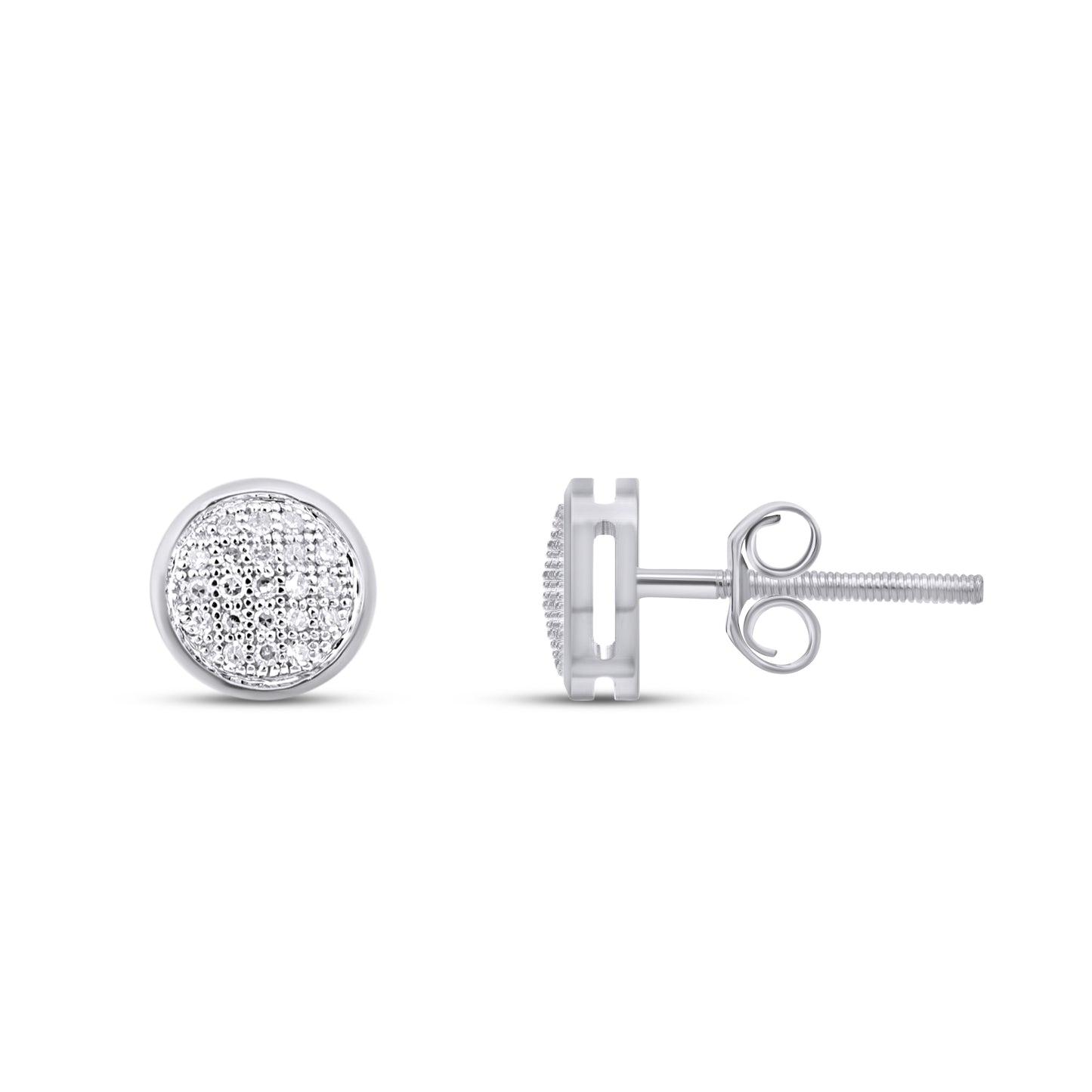 10K White Gold Round Diamond Circle Stud Earring 1/10 Ctw