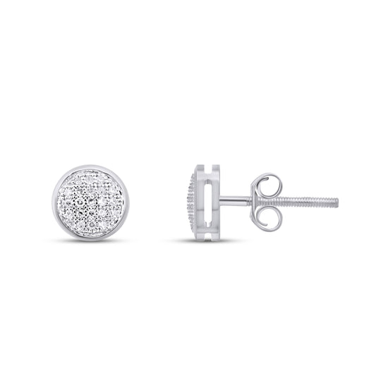 10K White Gold Round Diamond Circle Stud Earring 1/10 Ctw