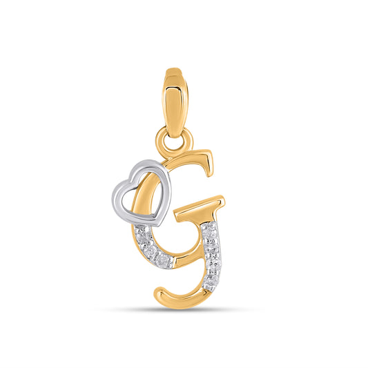 10K Yellow Gold Round Diamond G Letter Initial With Heart Pendant 1/10 Ctw