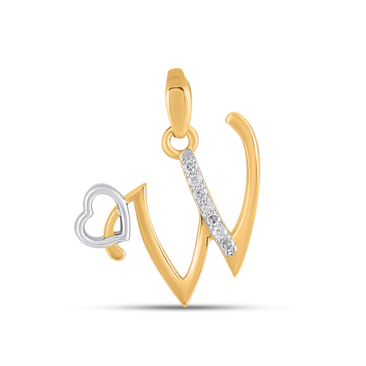 10K Yellow Gold Round Diamond W Letter Initial With Heart Pendant 1/10 Ctw
