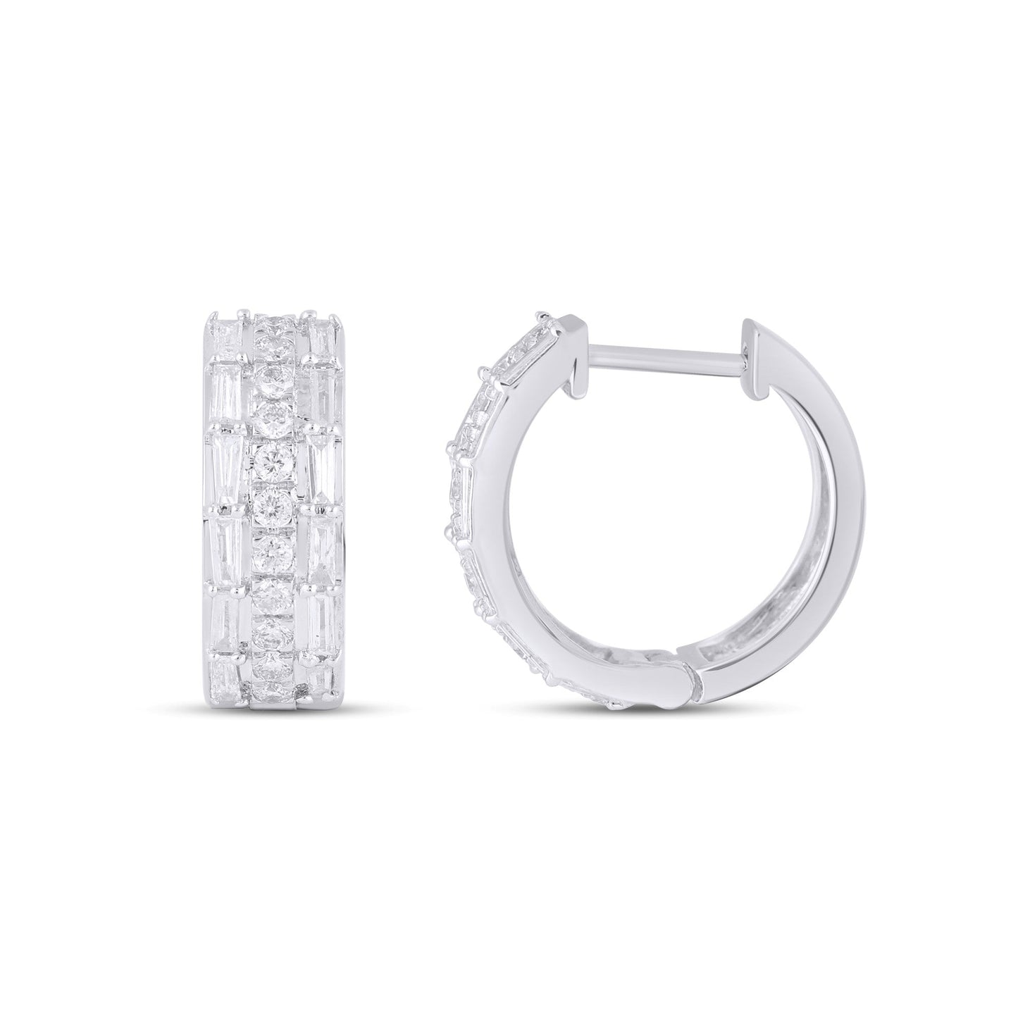 10K White Gold Round Baguette Diamond Designer Hoop Earring 5/8 Ctw