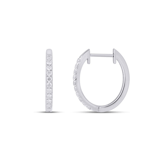 10K White Gold Round Diamond Designer Hoop Earring 1/3 Ctw