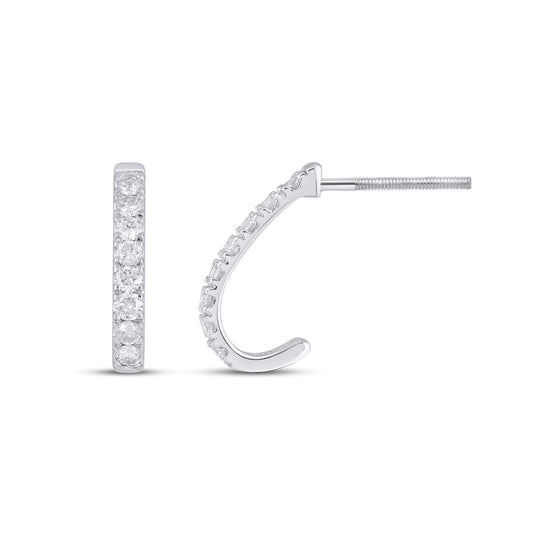 10K White Gold Round Diamond Designer Half Hoop Earring 1/2 Ctw