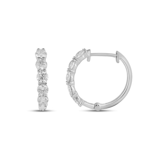 10K White Gold Round Diamond Designer Hoop Earring 7/8 Ctw
