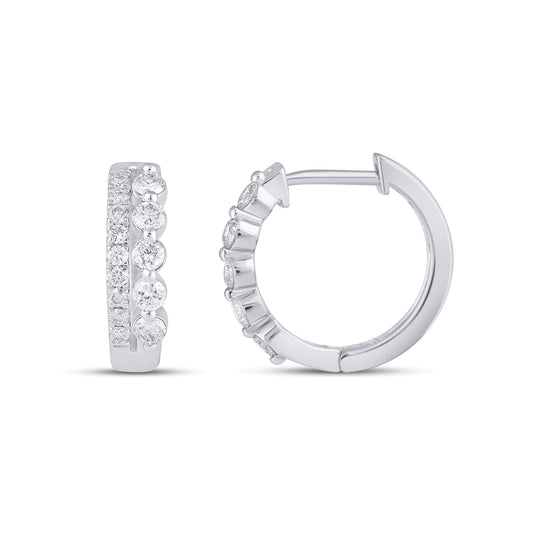 10K White Gold Round Diamond Designer Hoop Earring 1/2 Ctw